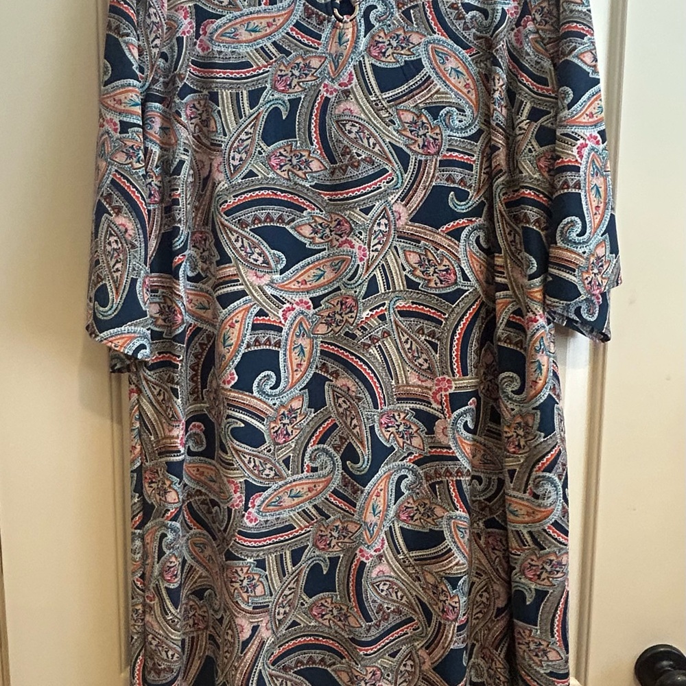 Avenue Long Sleeve Paisley Dress - Blue and Pink